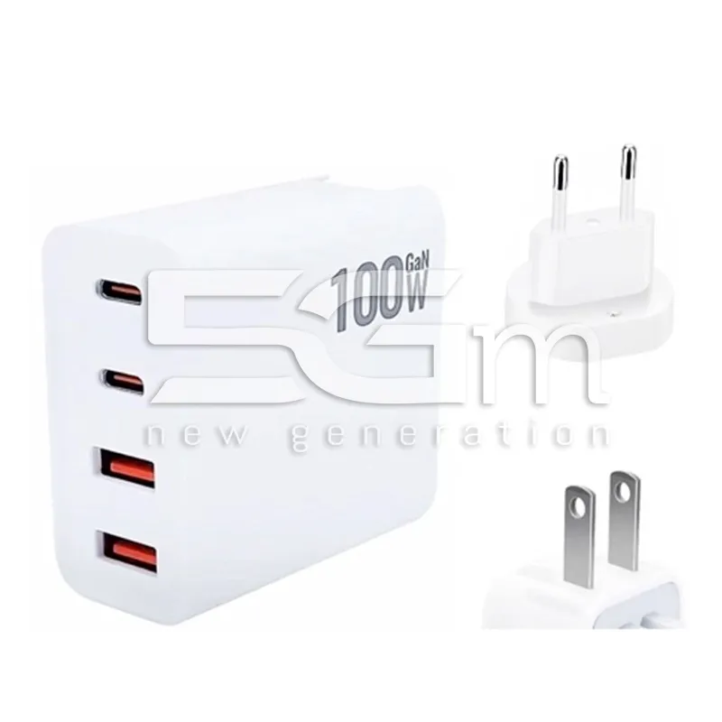 Battery Charger 100W Fast Charger 2 Usb + 2 Usb Type C White USA/UE Plug | Loja Online 5G-M