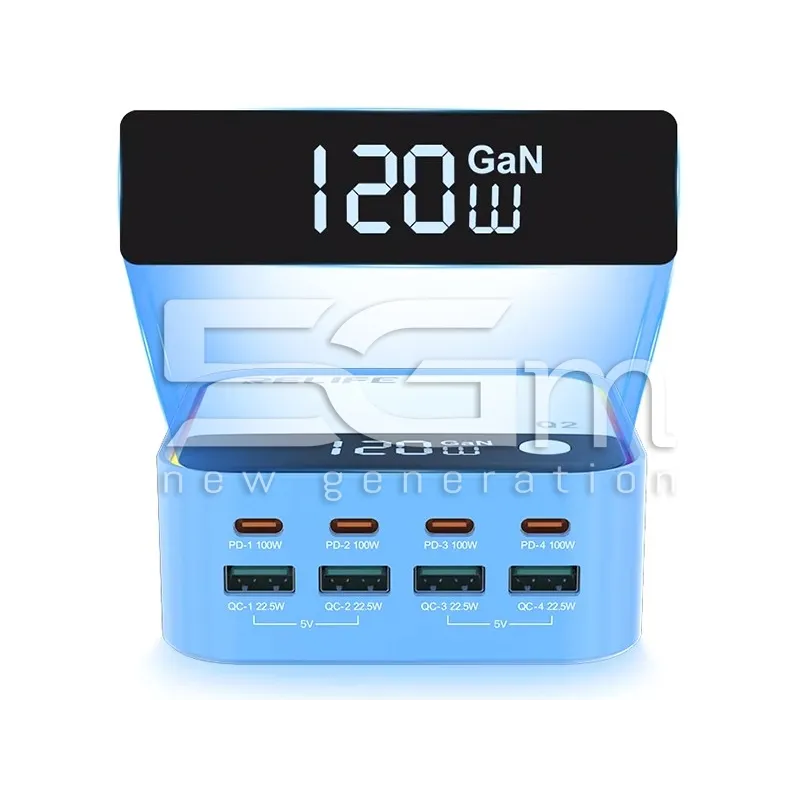 RELIFE RL-Q2 GaN 120W Töltő 8 Portos PD és QC3.0 | 5G-M
