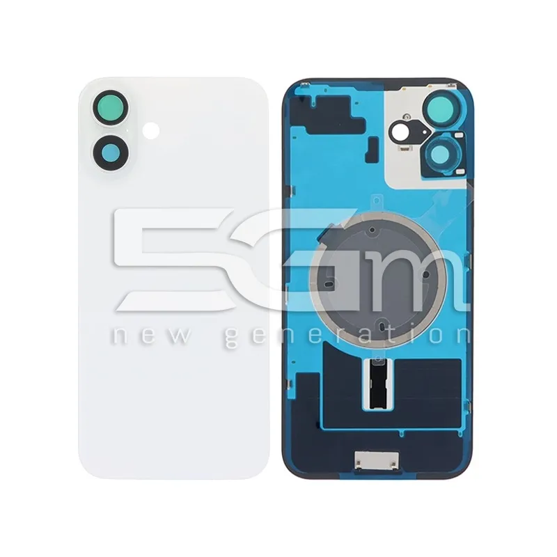 Retro Hátlap Fehér + Tartó + Mágnes Gyűrű iPhone 16 Plus Logó Nélkül | 5G-M