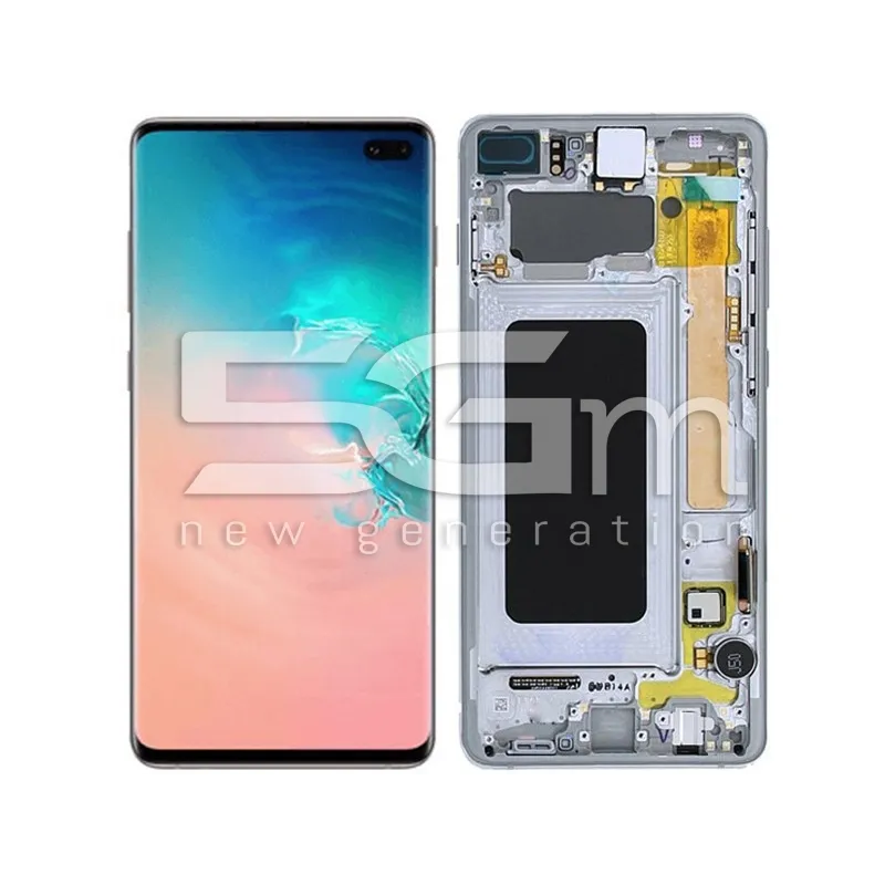 Display Touchscreen + Rahmen Prism Silver Samsung S10 Plus Ori | 5G-M