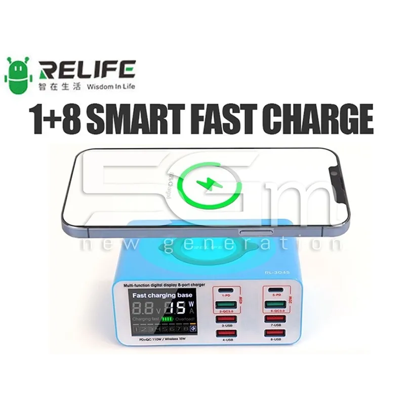 RELIFE RL-304S Smart-Ladegerät 8-Port mit LCD-Display | 5G-M