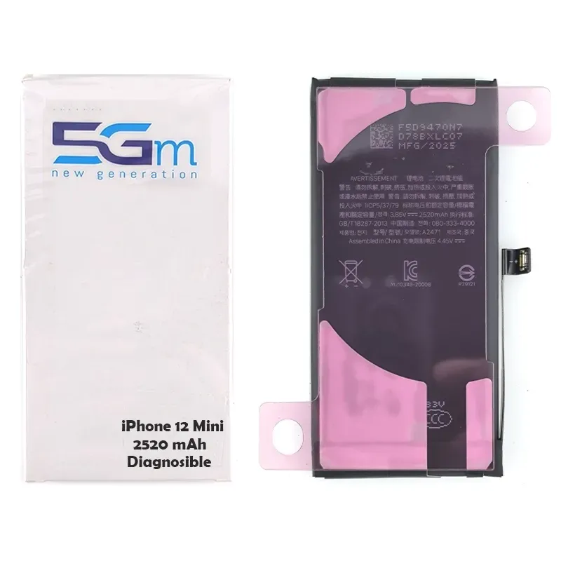 Batteria 5G-M Diagnosable High Capacity 2520mAh per iPhone 12 Mini con adesivo preinstallato
