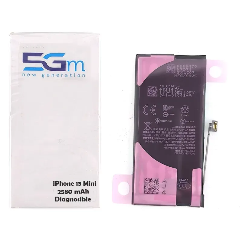 Batteria 5G-M Diagnosable High Capacity 2580mAh per iPhone 13 Mini con adesivo preinstallato