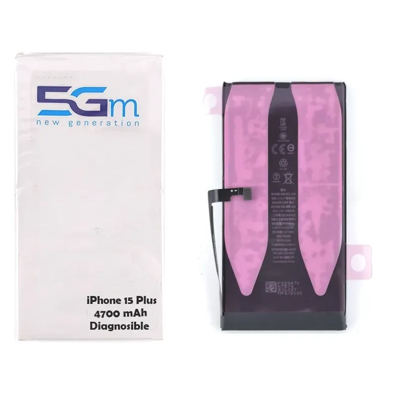 Batteria 5G-M Diagnosable High Capacity 4650mAh per iPhone 15 Plus con adesivo preinstallato