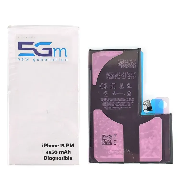 Batteria 5G-M Diagnosable High Capacity 4700mAh per iPhone 15 Pro Max con adesivo preinstallato