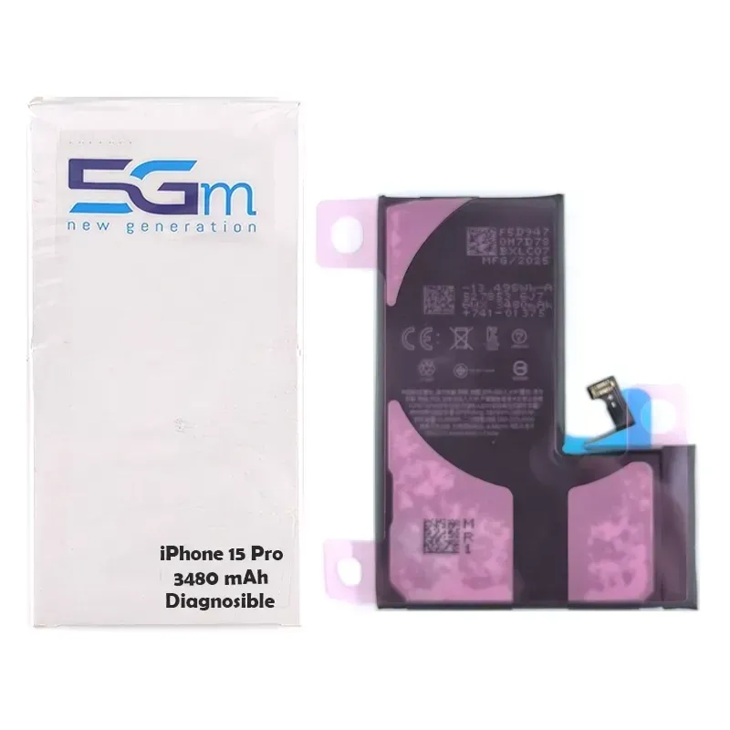 Batteria 5G-M Diagnosable High Capacity 3430mAh per iPhone 15 Pro con adesivo preinstallato