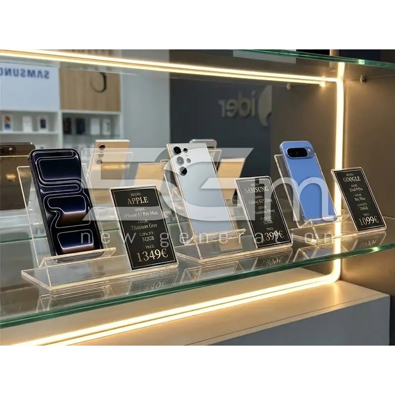 Espositore Smartphone in Acrilico con Porta Etichetta | 5G-M