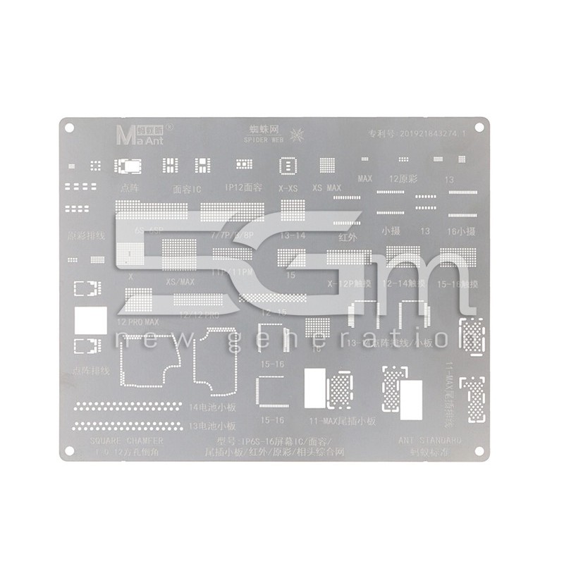 Pochoir MaAnt Reballing BGA iPhone 6S-16 | Face ID, Caméra, Charge | 5G-M
