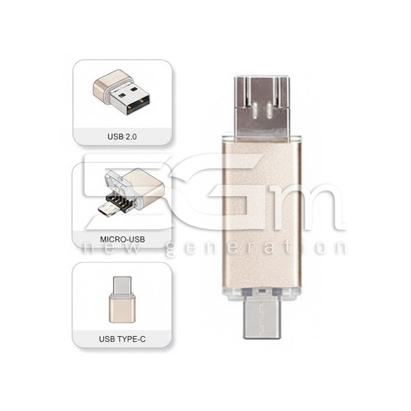 Pen Drive USB-C 32GB 3-em-1 OTG para Telemóvel e PC | 5G-M