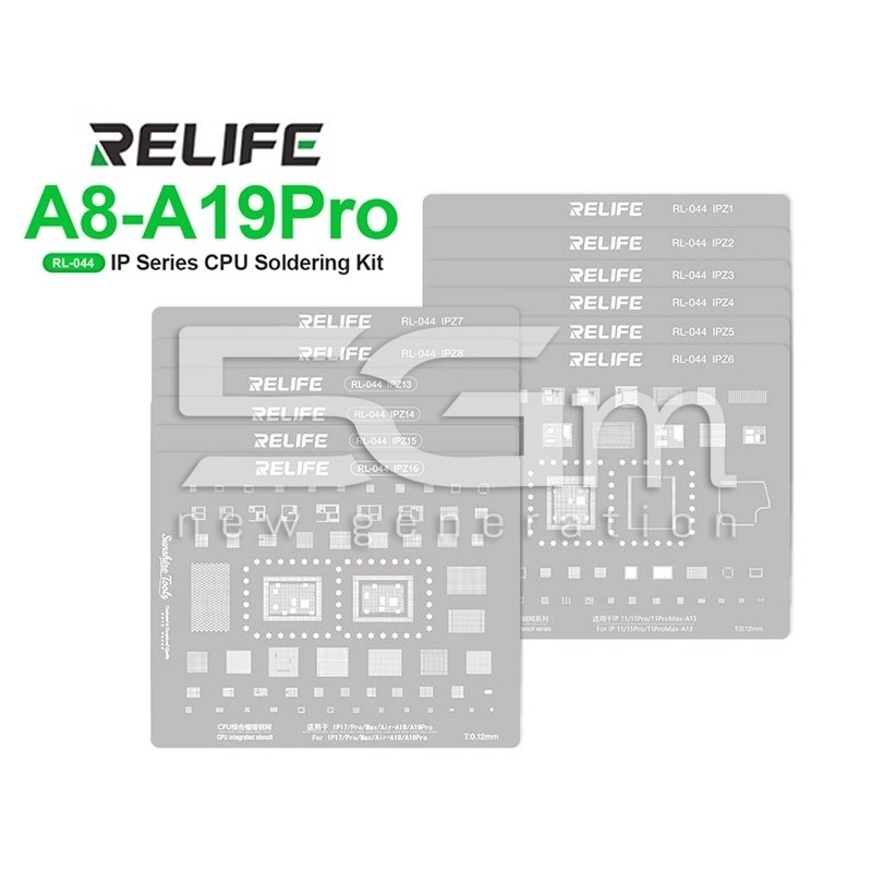 RELIFE RL-044 Schablonen-Set 12-in-1 CPU iPhone 6 - 17 Pro Max