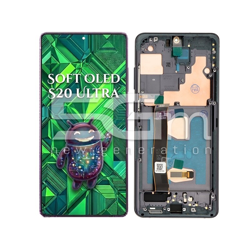 Ecrã LCD + Aro Preto Samsung S20 Ultra 5G (SOFT OLED) | 5G-M.com
