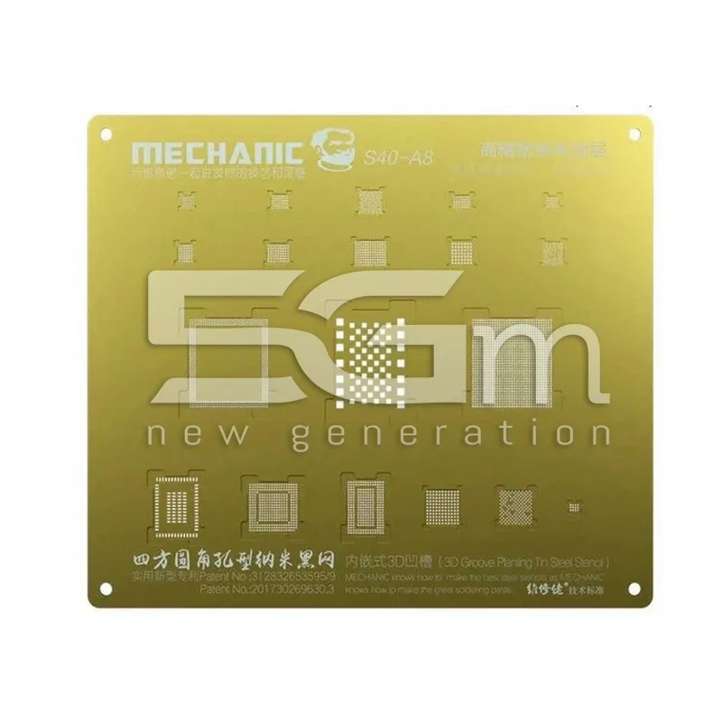 Pochoir Reballing Mechanic S40 Acier Doré 3D Groove A8 | 5G-M