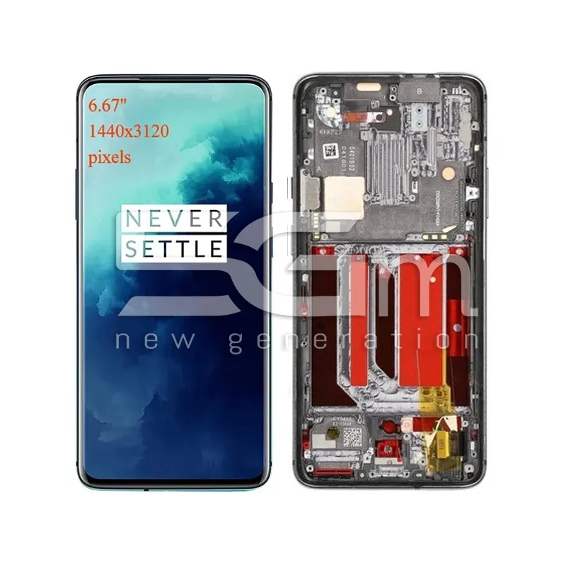 OnePlus 7 Pro Kijelző Érintő + Keret Tükörszürke (Bontott) | 5G-M