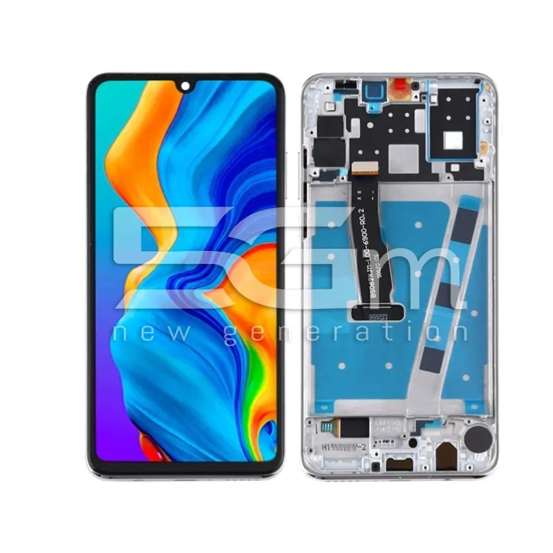 Huawei P30 Lite Érintőképernyő + Keret Gyöngyházfehér (IPS) | 5G-M