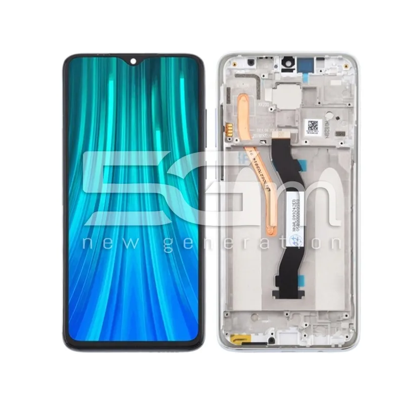 Érintőkijelző + Keret Gyöngyházfehér Xiaomi Redmi Note 8 Pro (IPS)