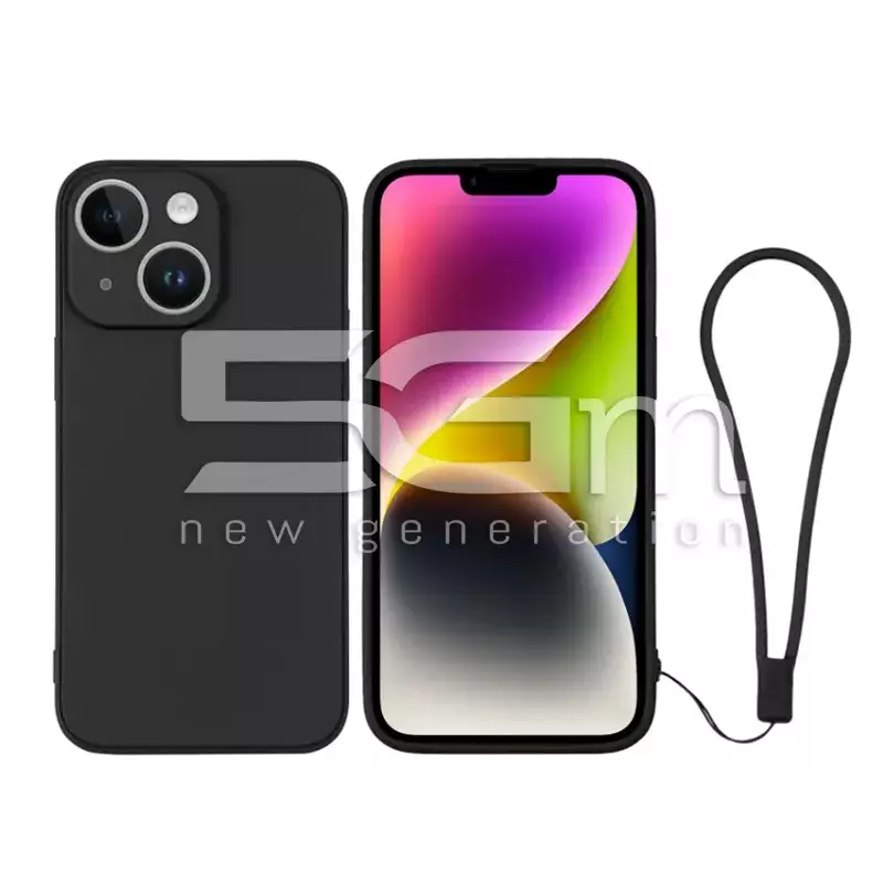 Silicone Case Black + Wrist Strap iPhone 14