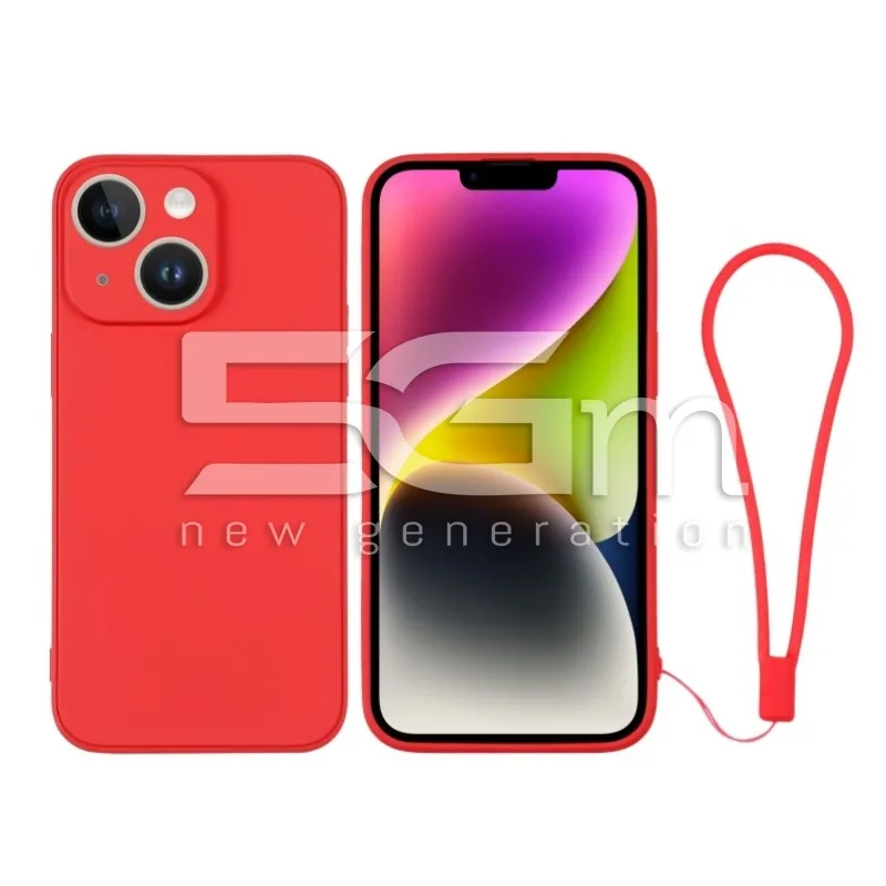 Coque Rouge en Silicone + Dragonne pour iPhone 14 | 5G-M