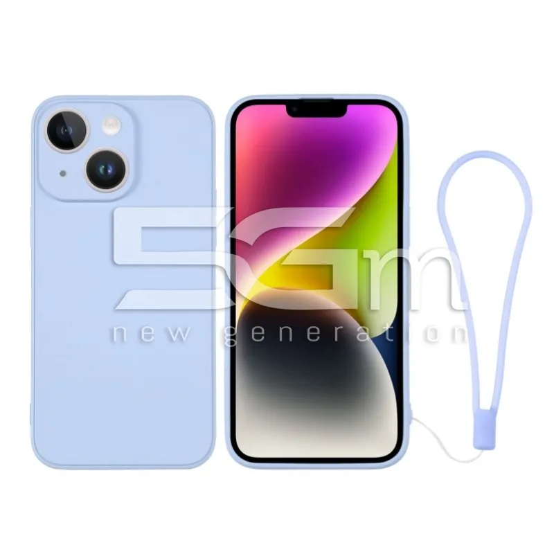 Custodia Celeste in Silicone + Cinturino Da Polso iPhone 14