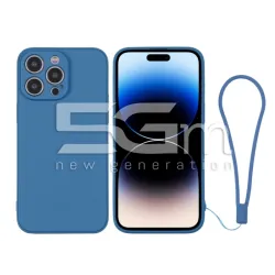 Custodia Blu in Silicone + Cinturino Da Polso iPhone 14 Pro Max
