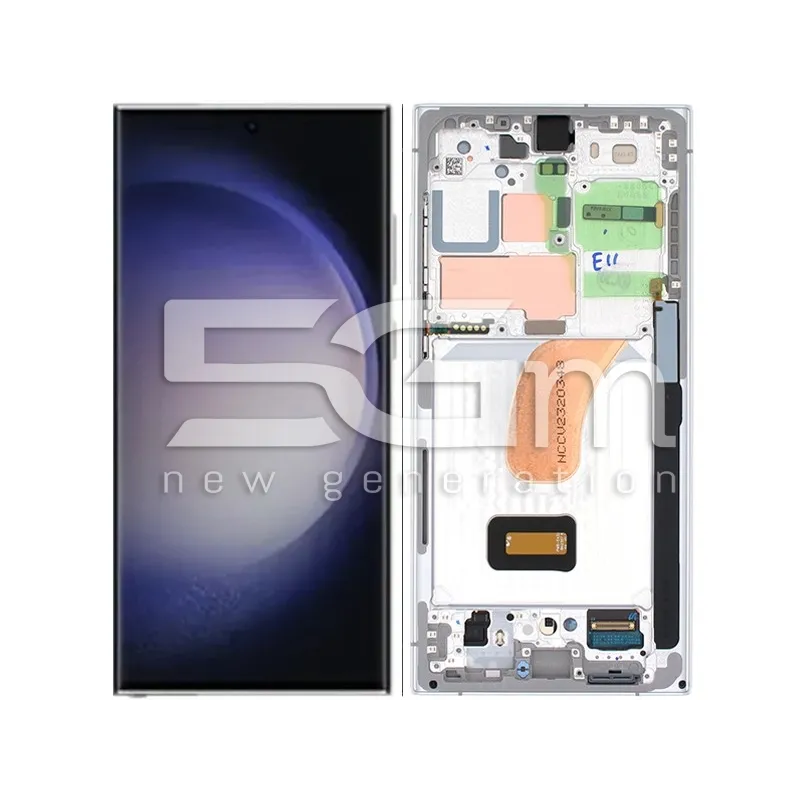 Ecran Tactil + Ramă Sky Blue-Lime Samsung S23 Ultra Ori | 5G-M