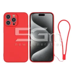 Custodia in Silicone Rossa + Cinturino Da Polso iPhone 15 Pro Max
