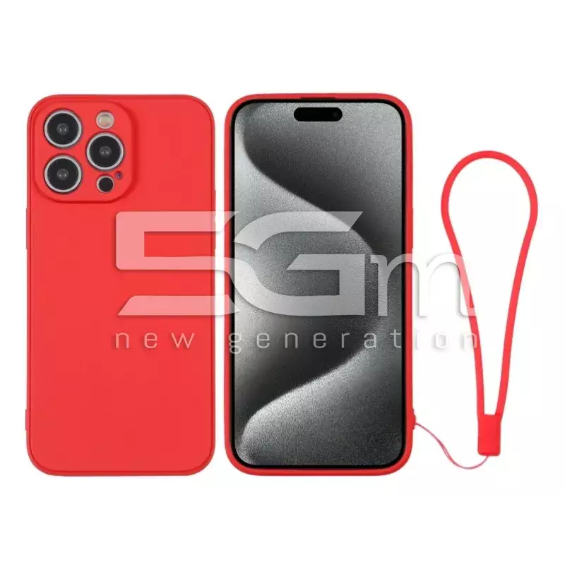 Silicone Case Red + Wrist Strap iPhone 15 Pro Max