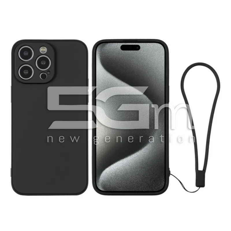Custodia in Silicone Nera + Cinturino Da Polso iPhone 15 Pro Max | Store Online 5G-M