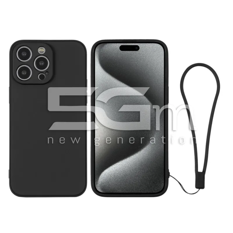 Custodia in Silicone Nera + Cinturino Da Polso iPhone 15 Pro | Store Online 5G-M