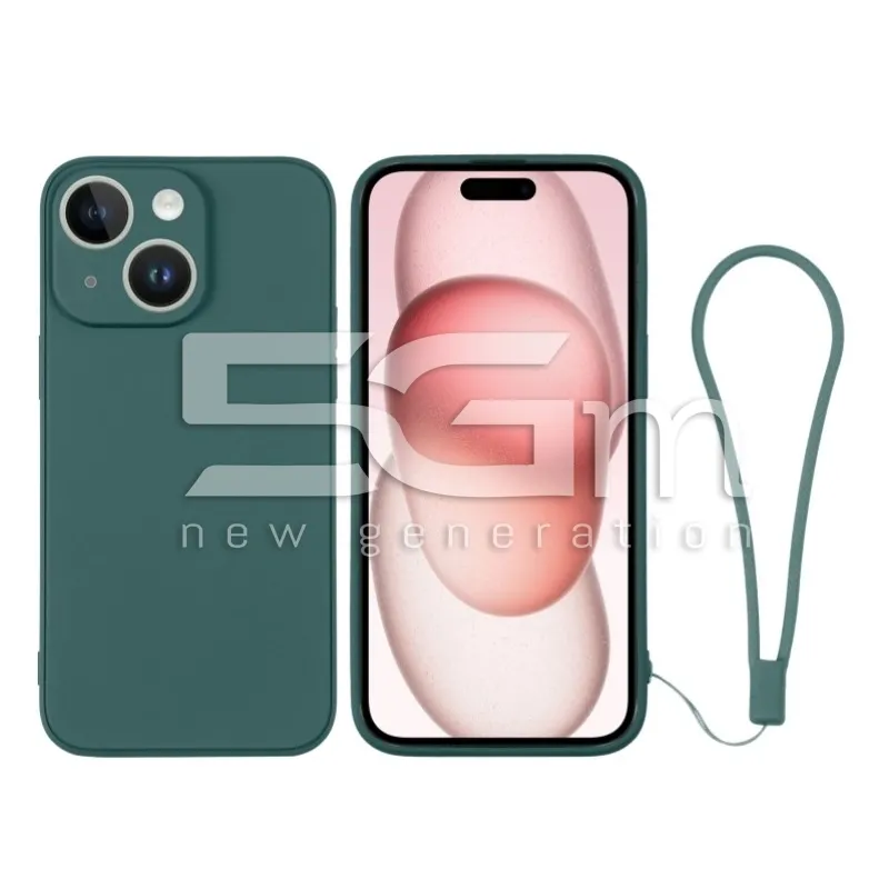 Custodia in Silicone Verde + Cinturino Da Polso iPhone 15 Plus | Store Online 5G-M