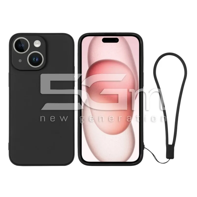 Custodia in Silicone Nera + Cinturino Da Polso iPhone 15 Plus | Store Online 5G-M