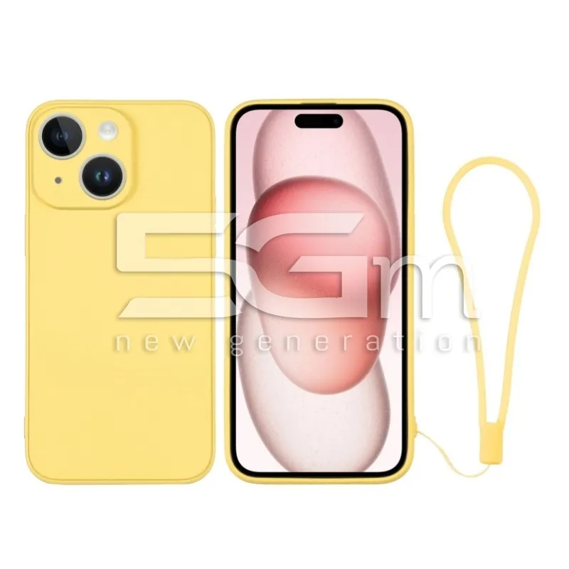 Coque en Silicone Jaune + Dragonne iPhone 15 Plus | Boutique en ligne 5G-M