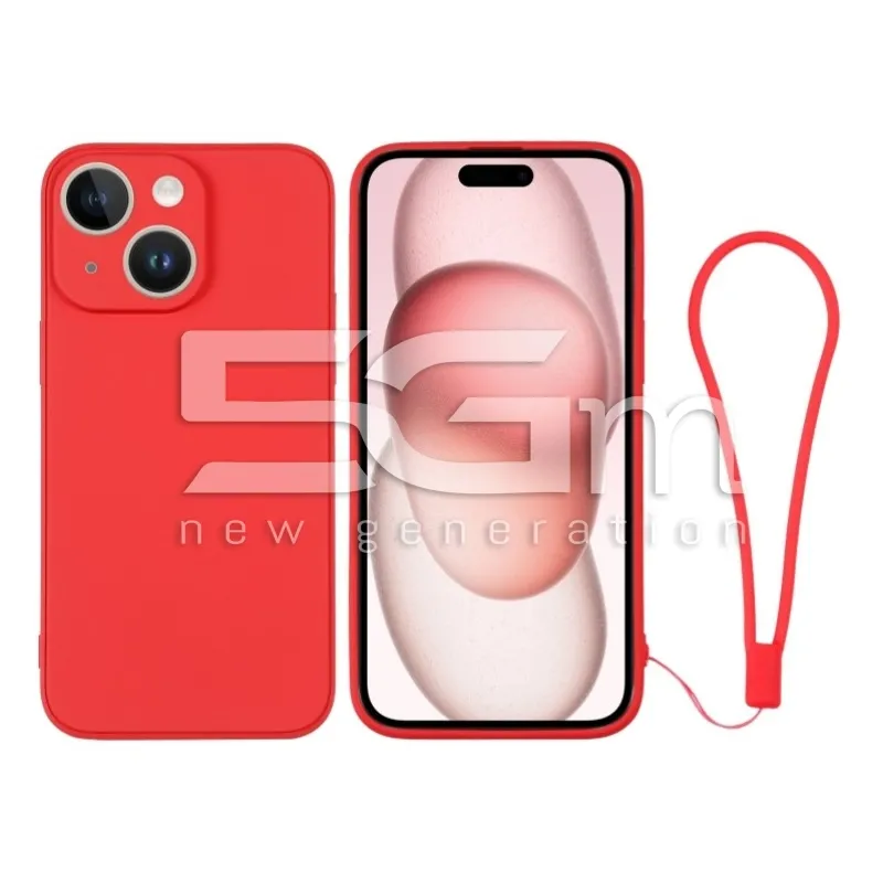 Piros Szilikon tok + Csuklópánt iPhone 15 Plus | 5G-M Webáruház