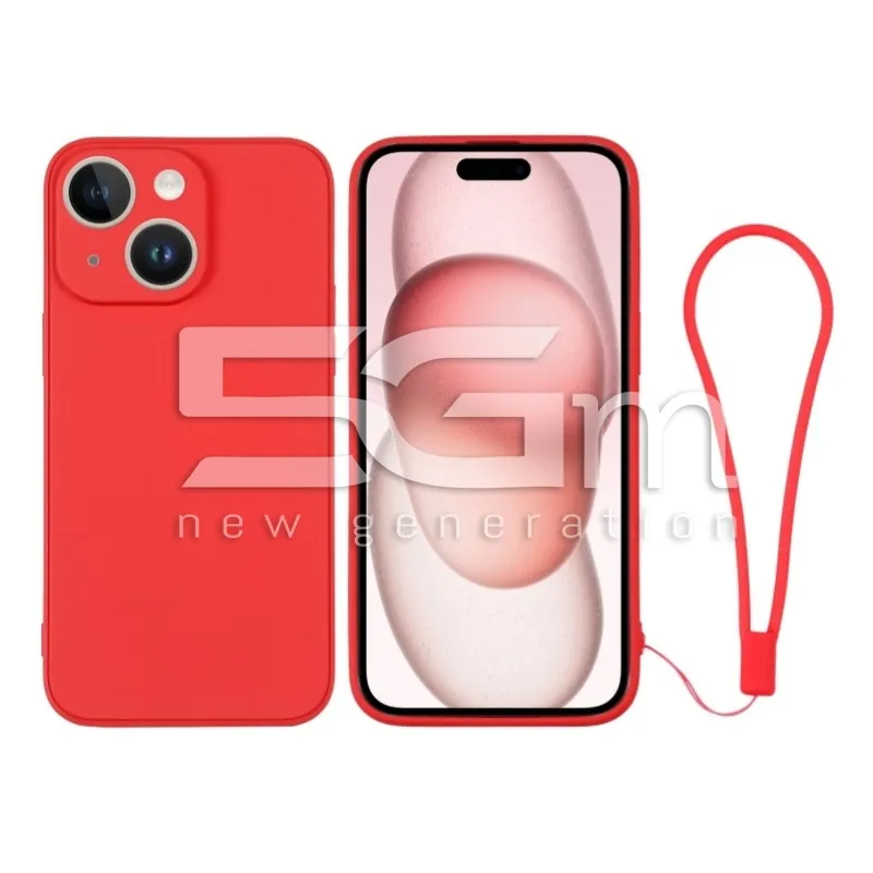 Piros Szilikon Tok + Csuklópánt iPhone 15-höz | 5G-M Online Áruház