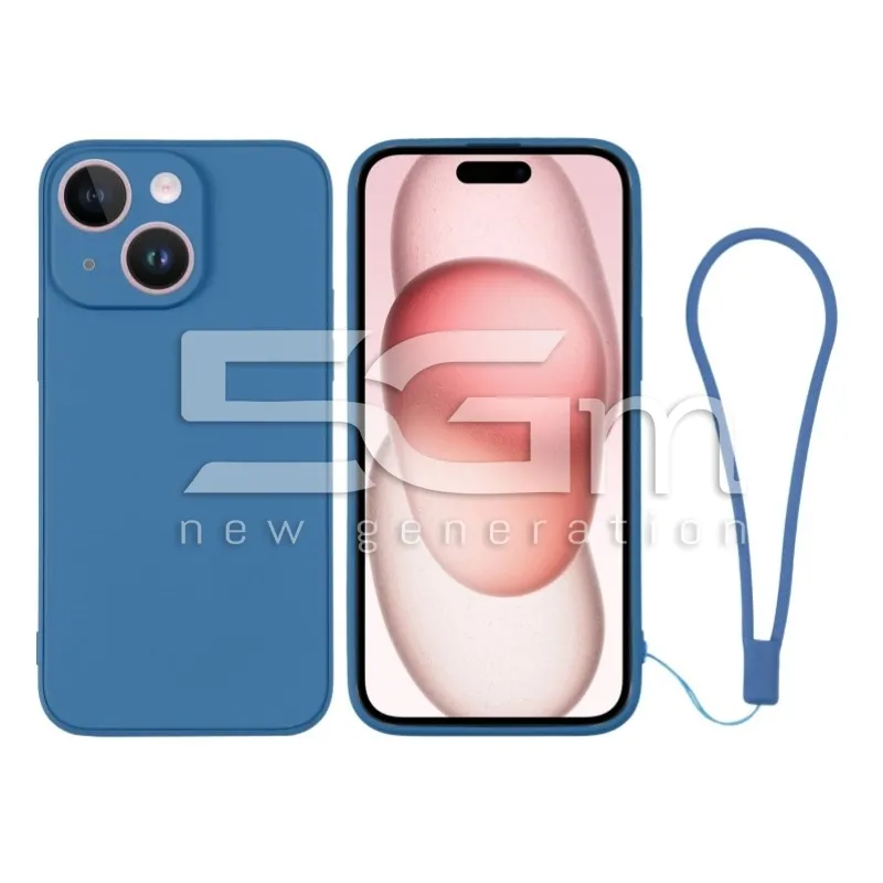 Custodia in Silicone Blu + Cinturino Da Polso iPhone 15 | Store Online 5G-M