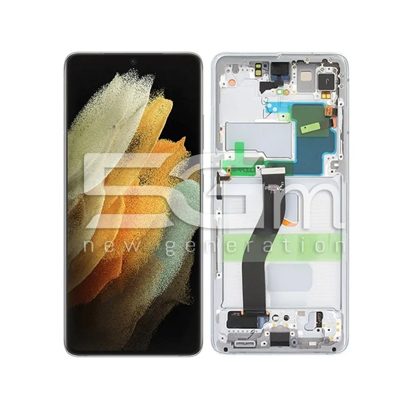 Ecran Tactil + Ramă Phantom SILVER Samsung SM-G998 S21 Ultra Ori | 5G-M