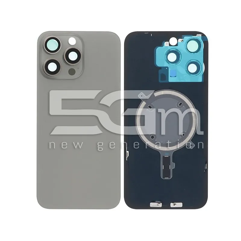Rückabdeckung Natural Titanium + Magnetring + Kameraglas iPhone 15 Pro Max - 5G-M