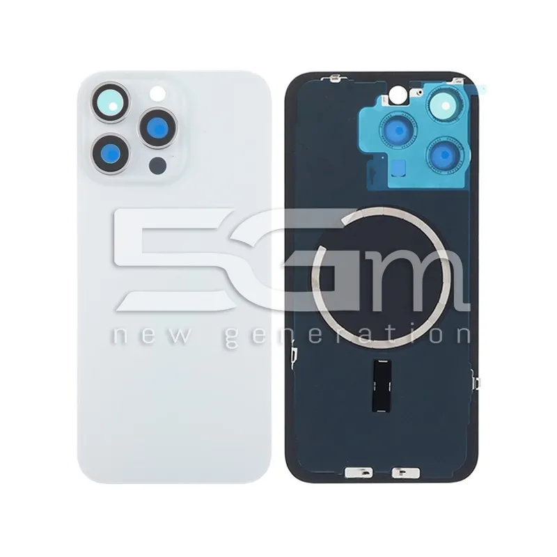Coque Arrière White Titanium + Anneau Magn. + Verre Caméra iPhone 15 Pro Max | 5G-M