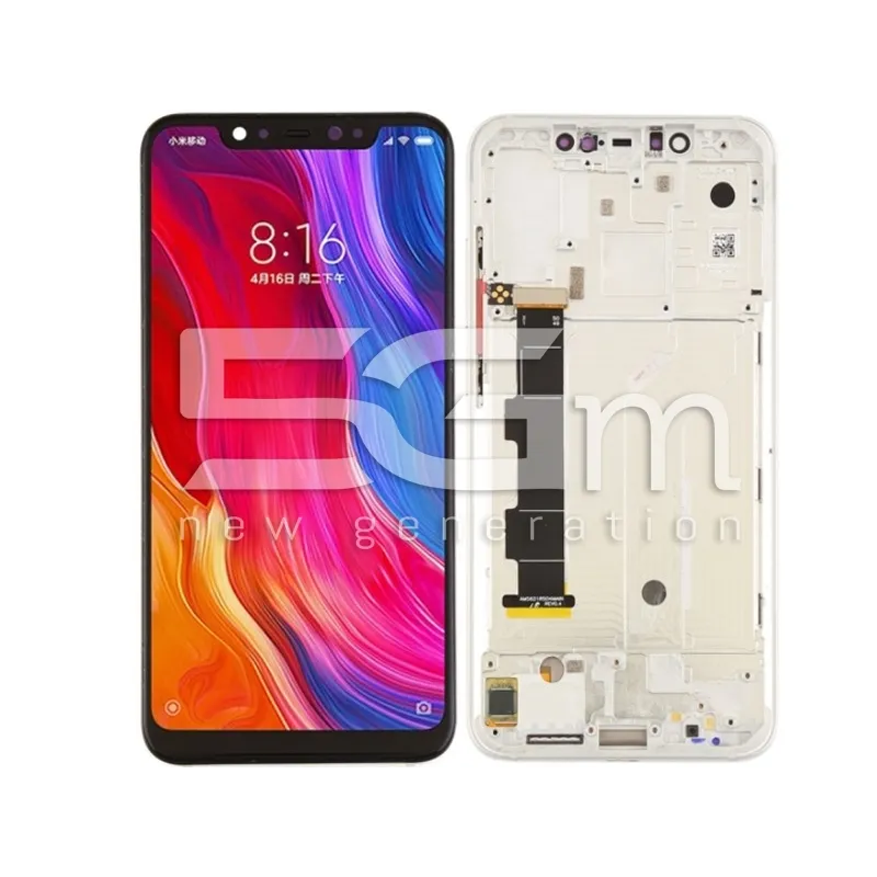 Érintőkijelző + Keret Fehér Xiaomi Mi 8 (OLED) | 5G-M Webáruház