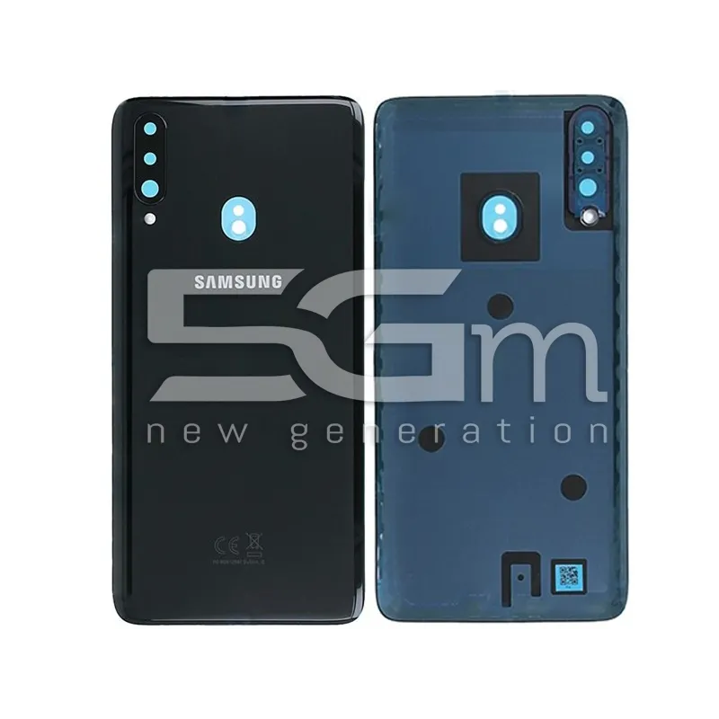 Rückabdeckung Schwarz + Kameraglas Samsung SM-A207 A20S Ori | 5G-M